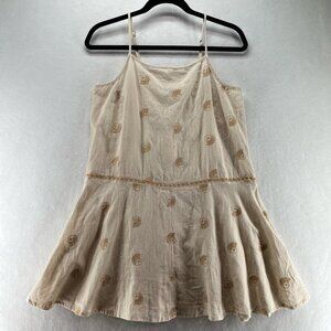 Zingara Top Size S Slip Cami Mini Embroidered Spaghetti Strap Cotton Beige